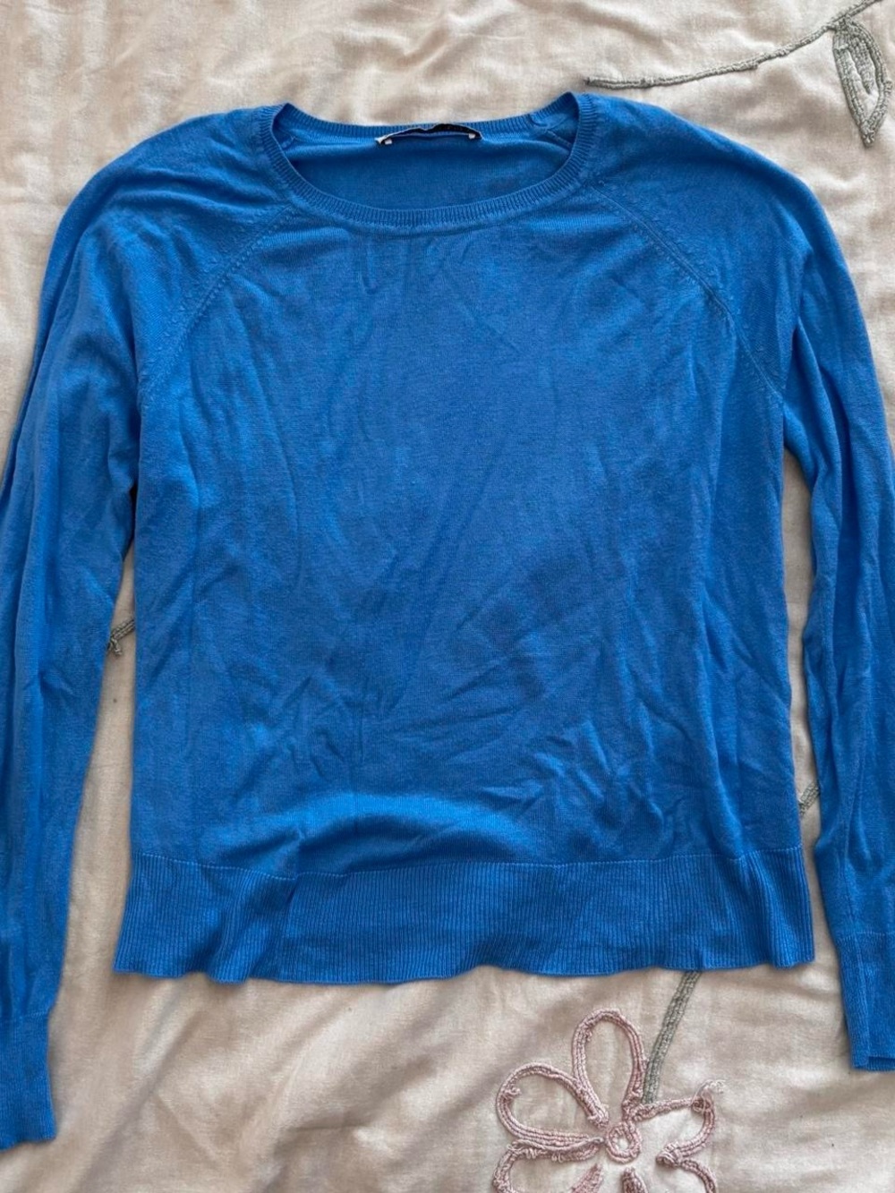 Zara Bright Blue Lightweight Knit Sweater Size S